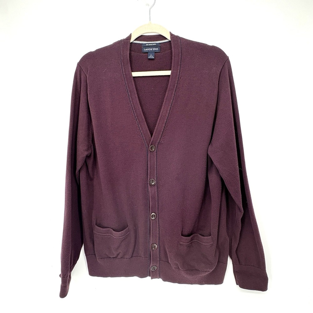 Lands'‎ End Cotton Cardigan Mens Large (42-44) Sweater Grandpacore